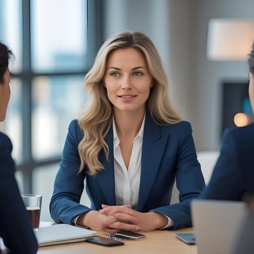 Businesswoman in a meeting with colleagues.