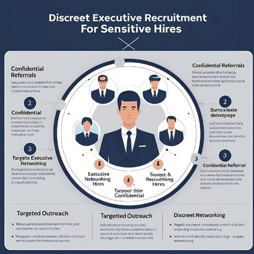 Infographic illustrating discreet executive recruitment methods for sensitive hires.