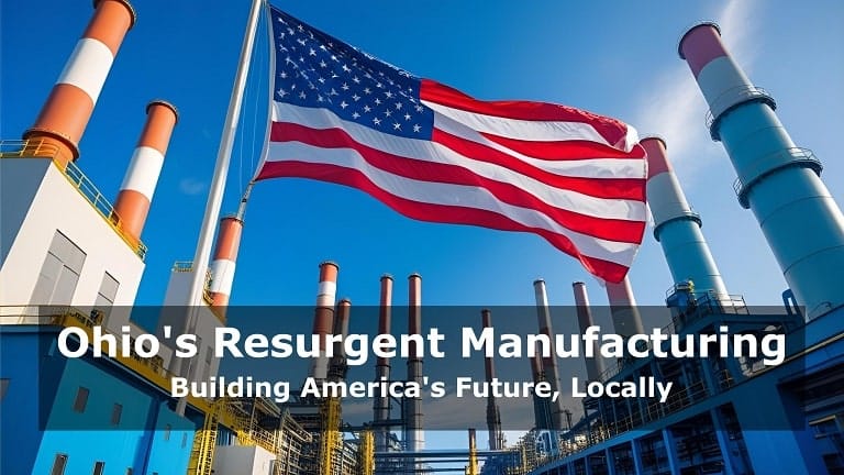 Modern Factory with an American Flag