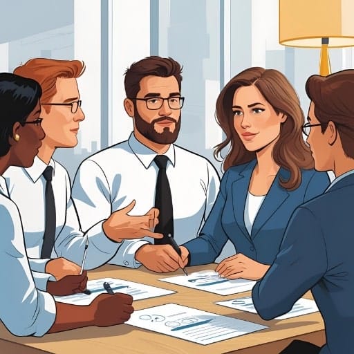 Five diverse professionals meeting around a table, with "Onboarding Strategies for Disruptive Executive Hires" implied.