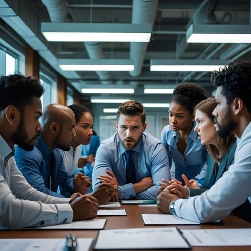 Diverse group of business professionals in a meeting.