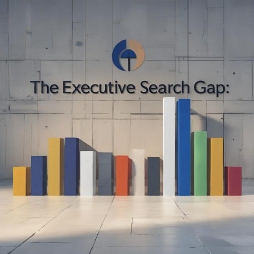 A bar graph with varying heights and colors against a textured wall with the text "The Executive Search Gap:" above it.