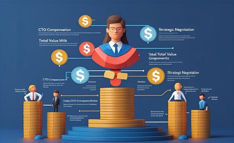 Conceptual image illustrating the complex structure of CTO compensation and equity packages, showing various financial components woven together to represent total value and strategic negotiation.