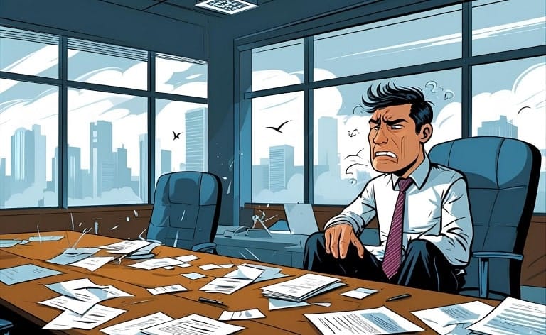Conceptual image illustrating how a failed Chief Information Officer (CIO) hire has derailed a company's digital transformation initiatives, symbolizing strategic disruption and lost momentum.