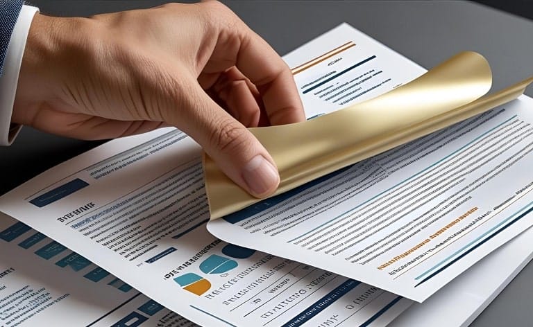 An image of a hand peeling back layers of a resume or a document to reveal hidden text, symbols, or a different reality underneath.