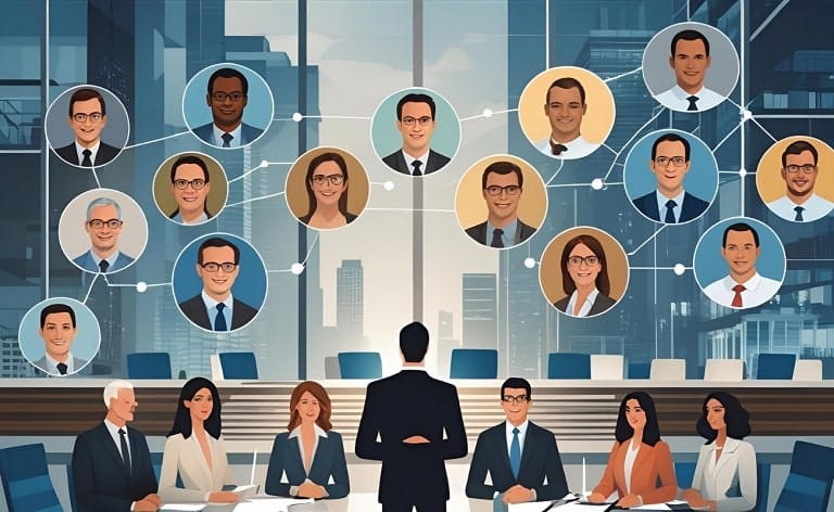 Conceptual image illustrating the challenge of a stale recruiter network in private equity executive search, showing the need for finding leaders outside the usual suspects. It visually represents the limitations of traditional networks and the benefit of sourcing unconventional private equity leadership and expanding private equity talent pools to identify hidden gem executives for PE.