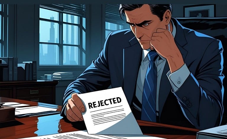 Conceptual image representing a rejected executive compensation offer, symbolizing a non-competitive package that failed to meet a top candidate's expectations in a competitive talent market.