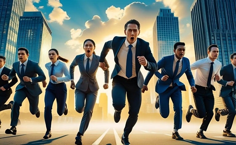 Conceptual image illustrating the competitive race to secure top executive candidates, emphasizing the speed and strategic advantage needed to win talent over slower competitors.
