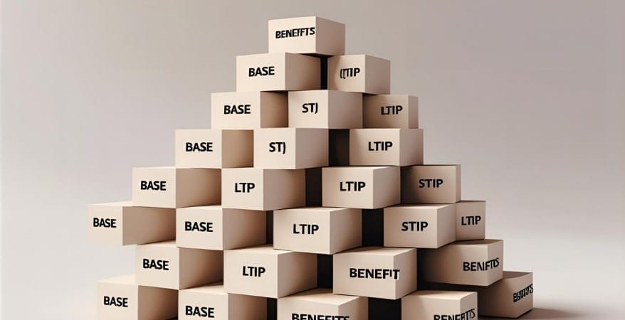 A visually appealing graphic of precisely stacked or interlocking blocks (perhaps subtly labeled with "Base," "STI," "LTIP," "Benefits") forming a strong, upward-trending structure or a solid foundation. This conveys "structuring success" and "design."