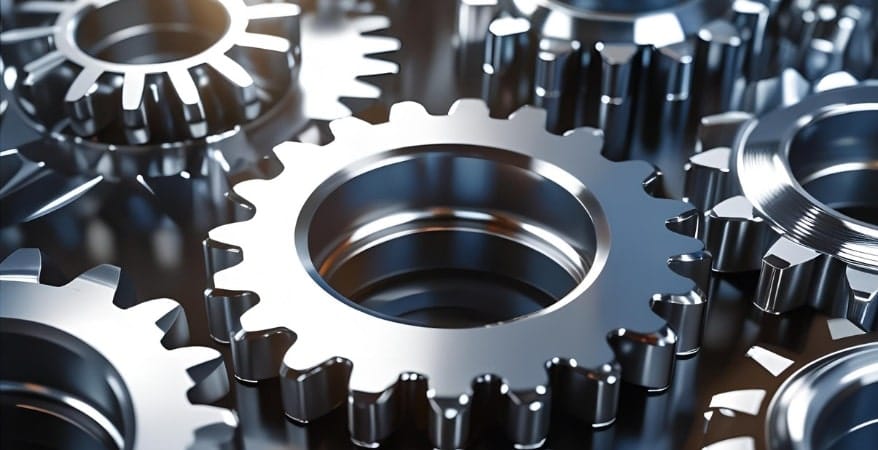 A perfectly aligned series of gears or cogs, illustrating smooth, consistent operation.